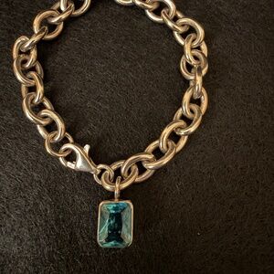 925 Sterling Silver Chain Bracelet with Blue Topaz Charm
